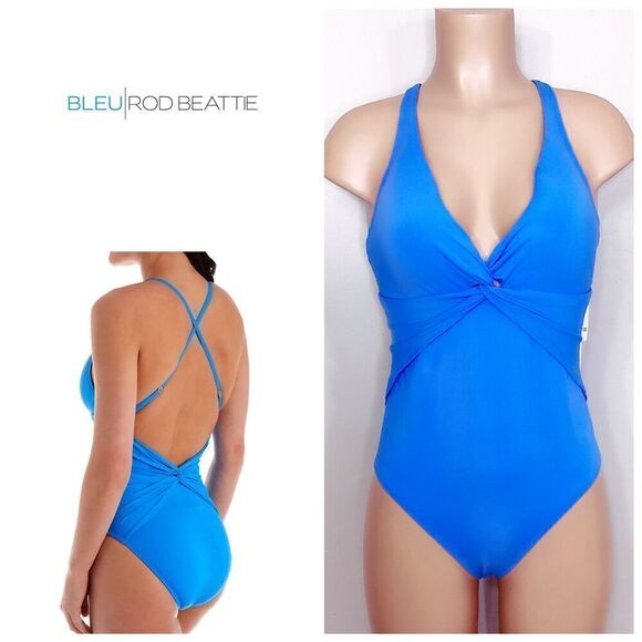 New. Blue Rod Beattie Twist and Shout Plunge One Piece Swimsuit. Size 14. Normal - Picture 9 of 11
